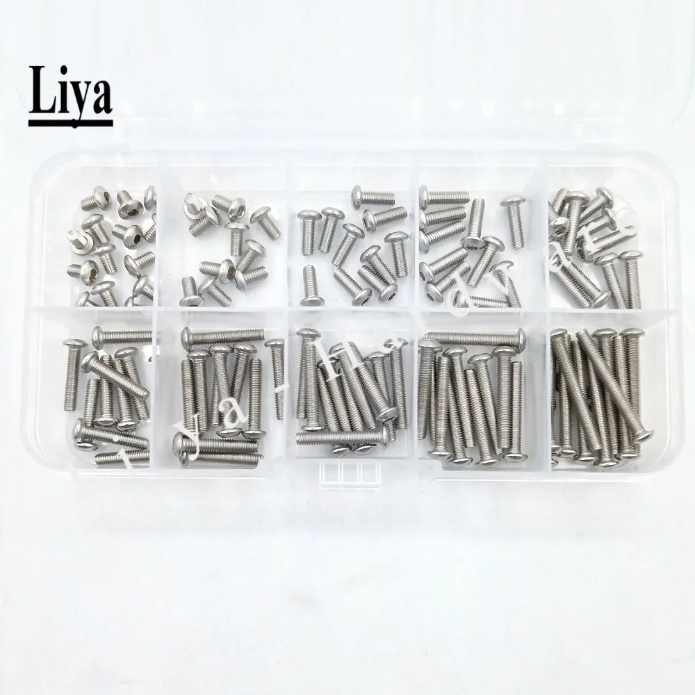 100-200pcs M2 M2.5 M3 A2-70 Stainless Steel 304 and Black ISO7380 Button Head Allen Bolts Hexagon Socket Screws kit