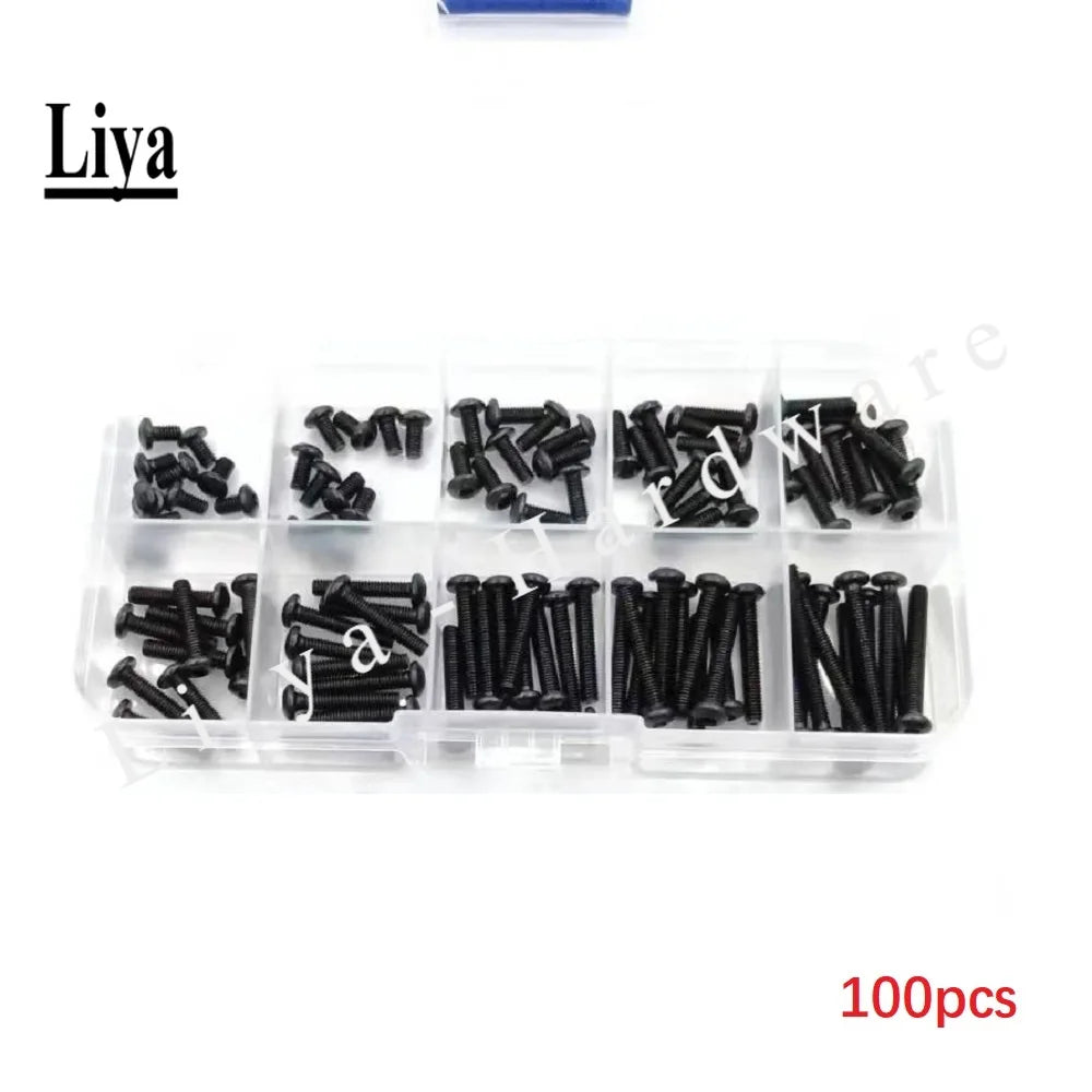 100-200pcs M2 M2.5 M3 A2-70 Stainless Steel 304 and Black ISO7380 Button Head Allen Bolts Hexagon Socket Screws kit