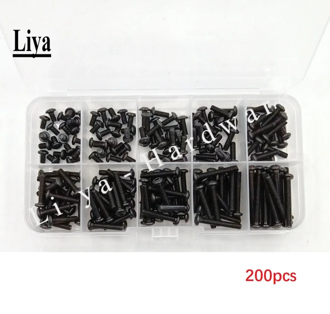 100-200pcs M2 M2.5 M3 A2-70 Stainless Steel 304 and Black ISO7380 Button Head Allen Bolts Hexagon Socket Screws kit