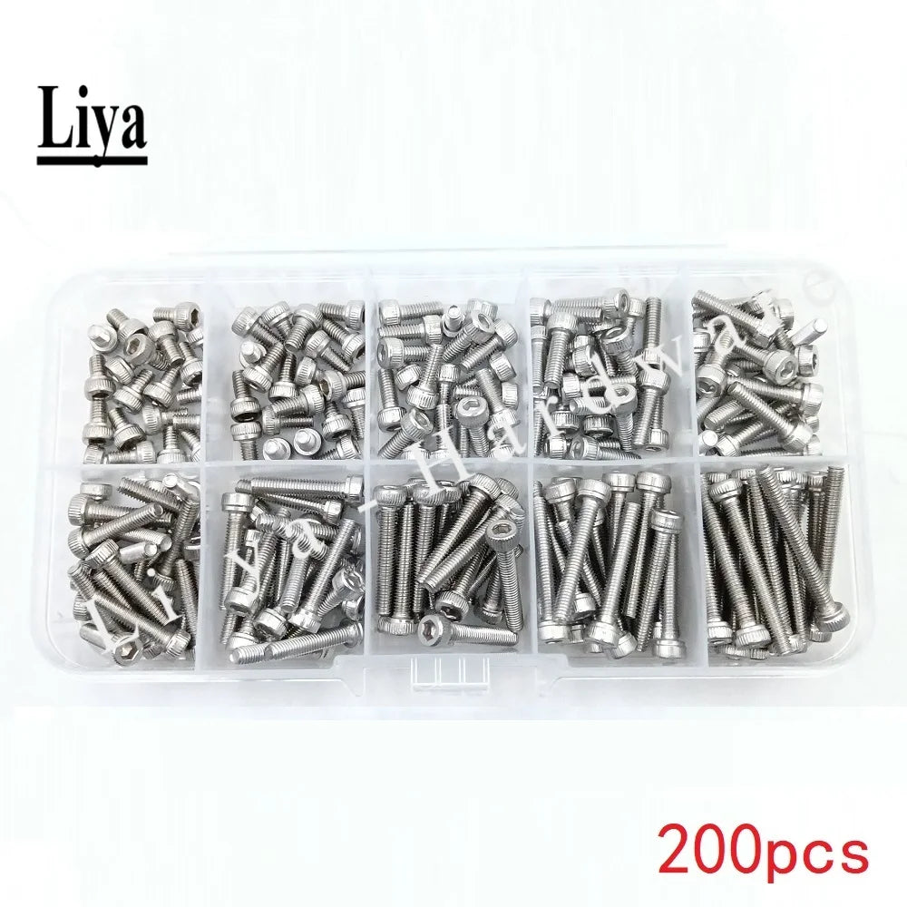 100-200pcs M2M2.5M3 * 5/6/8/10/12/14/16/18/20/25mm  DIN912 Black Hex Socket Head Cap Screw Accessories Kit Sample box