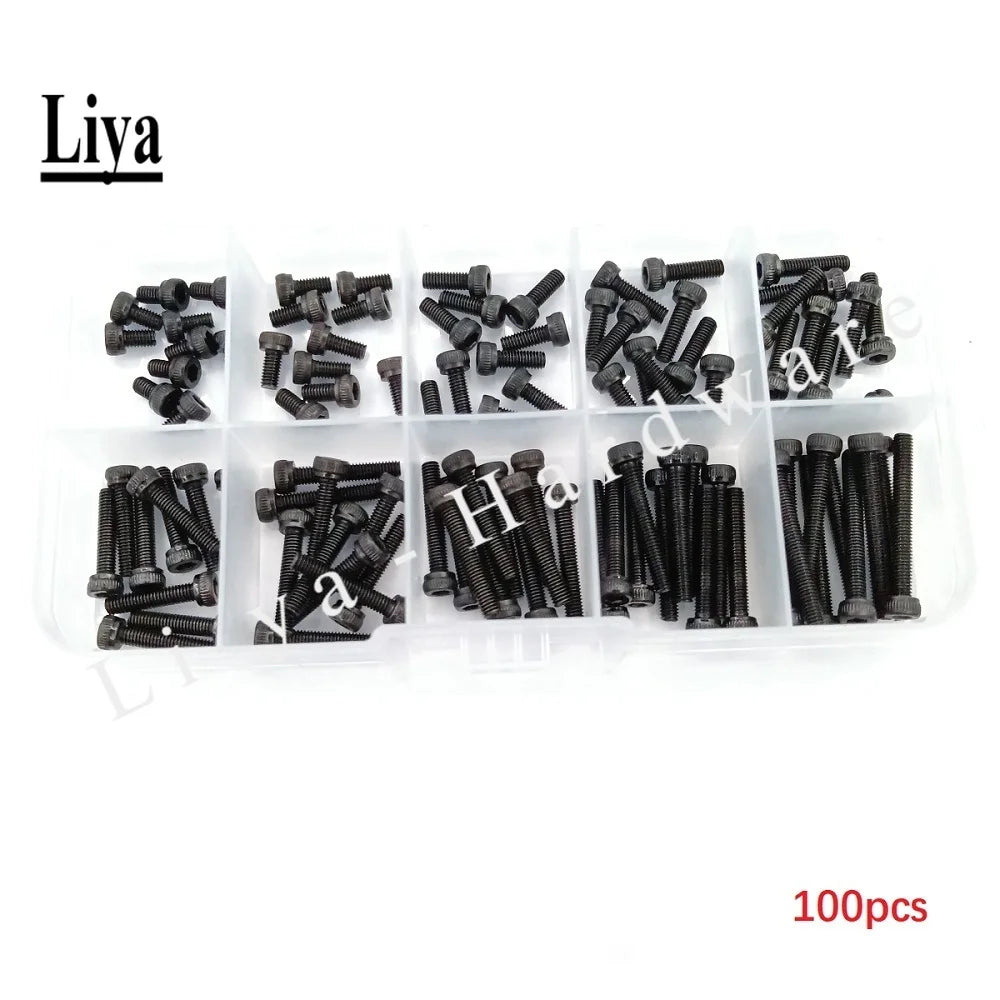 100-200pcs M2M2.5M3 * 5/6/8/10/12/14/16/18/20/25mm  DIN912 Black Hex Socket Head Cap Screw Accessories Kit Sample box