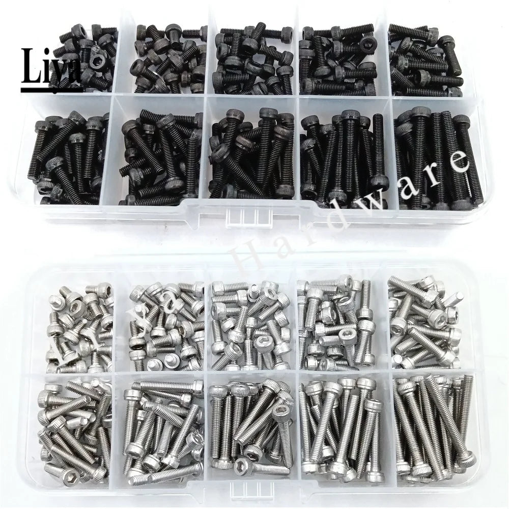 100-200pcs M2M2.5M3 * 5/6/8/10/12/14/16/18/20/25mm  DIN912 Black Hex Socket Head Cap Screw Accessories Kit Sample box