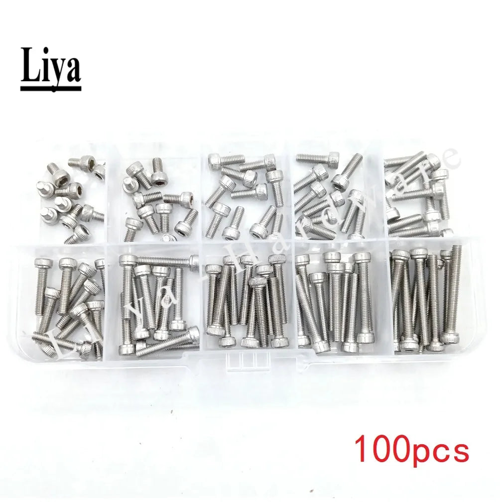 100-200pcs M2M2.5M3 * 5/6/8/10/12/14/16/18/20/25mm  DIN912 Black Hex Socket Head Cap Screw Accessories Kit Sample box