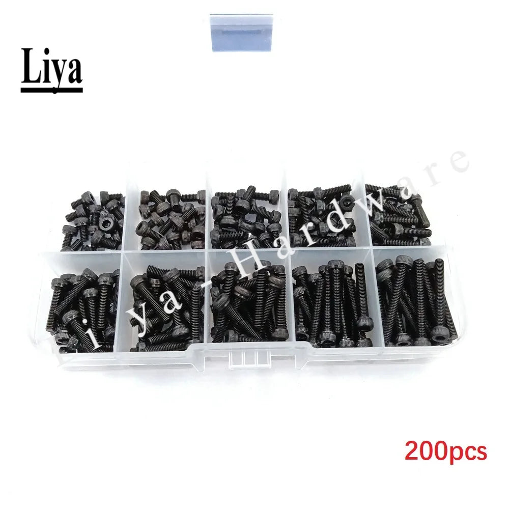 100-200pcs M2M2.5M3 * 5/6/8/10/12/14/16/18/20/25mm  DIN912 Black Hex Socket Head Cap Screw Accessories Kit Sample box