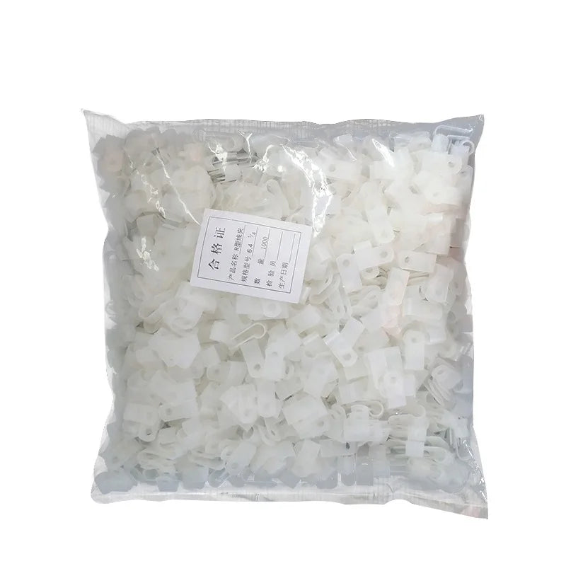 1000pcs  Nylon White Wire Cable Hose P Type R Clamp Clips Clip C  6.4mm 1/4"