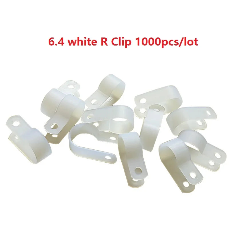 1000pcs  Nylon White Wire Cable Hose P Type R Clamp Clips Clip C  6.4mm 1/4"