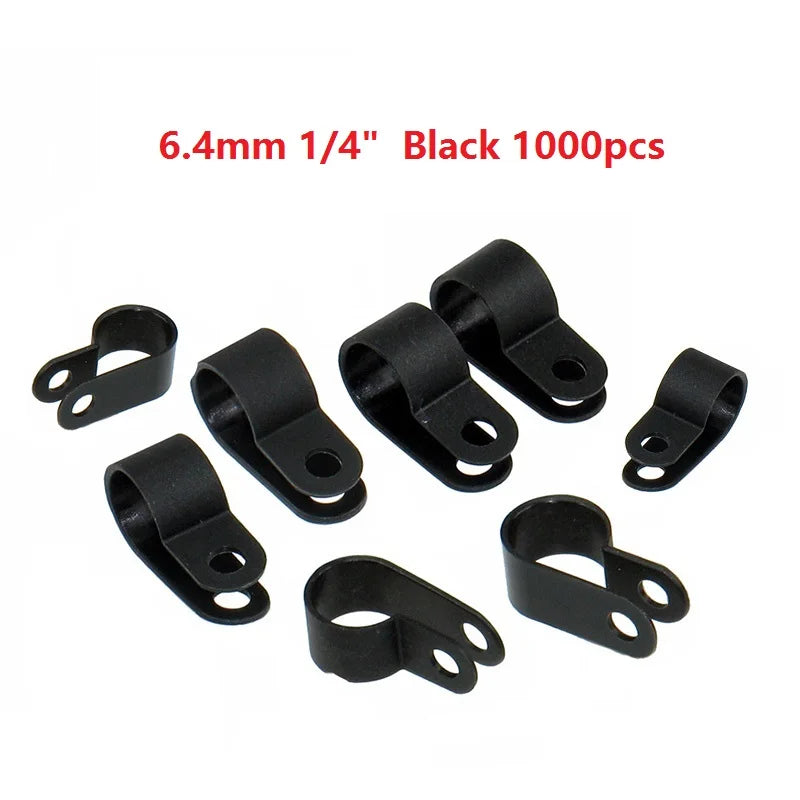 1000pcs  Nylon White Wire Cable Hose P Type R Clamp Clips Clip C  6.4mm 1/4"