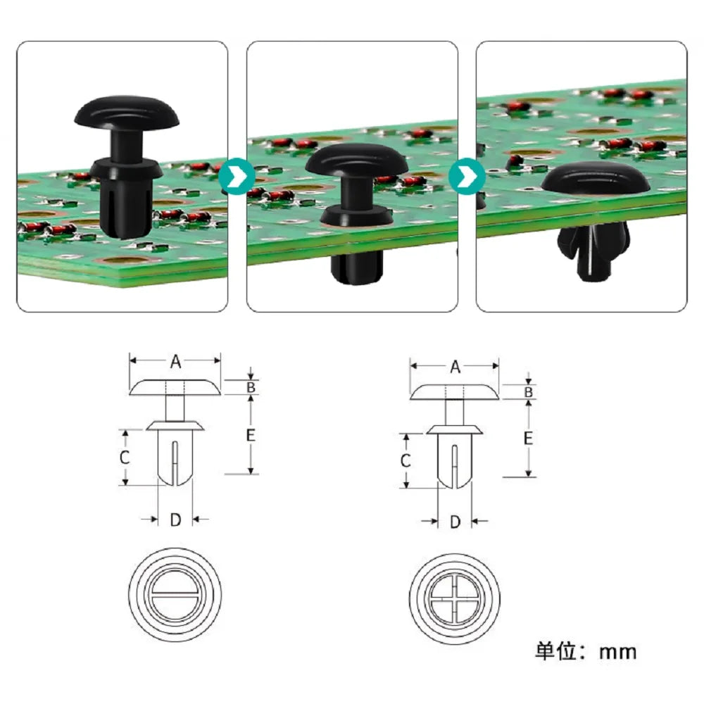 100pcs 2/2.7/3.1/3.6/4.1/5.1/6.1mm Nylon Plastic R Type Expansion Rivet Nut Buckle Clip PC Board Rivet Fastener Black White