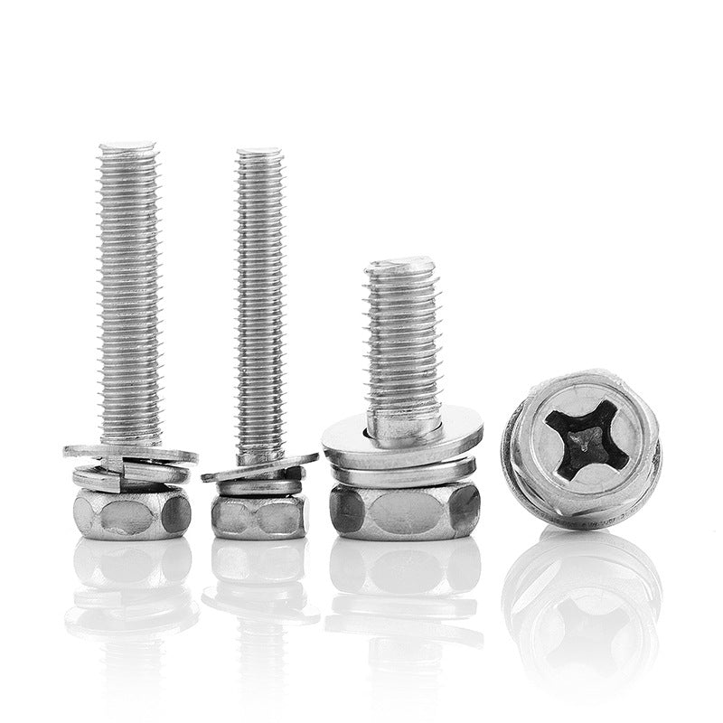 304 stainless steel outer hexagon gasket three combination screw nut set cross hexagon boxed bolts 200pcs for Household & Equipment Installation