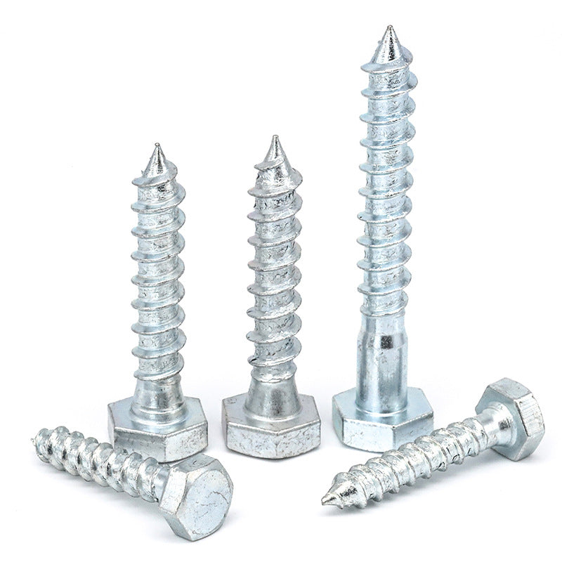 M6/M8/M10 Blue and white zinc plated outer hexagon self-tapping screw Iron full tooth half tooth hexagon wood screw for Woodworking & Furniture