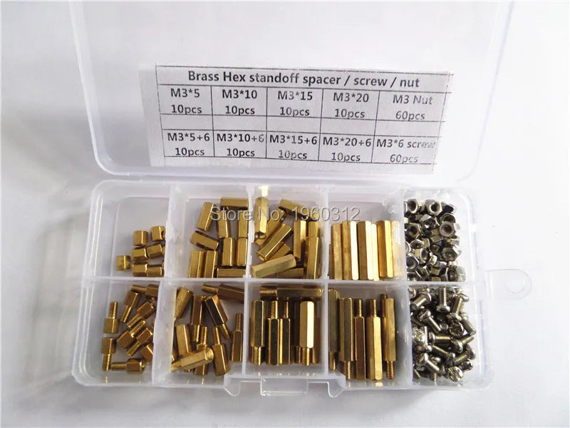 200pcs  M2 M2.5 M3 PCB Hex Male Female Threaded Brass Spacer Standoffs / Screw / Nut  Assortment Set kit