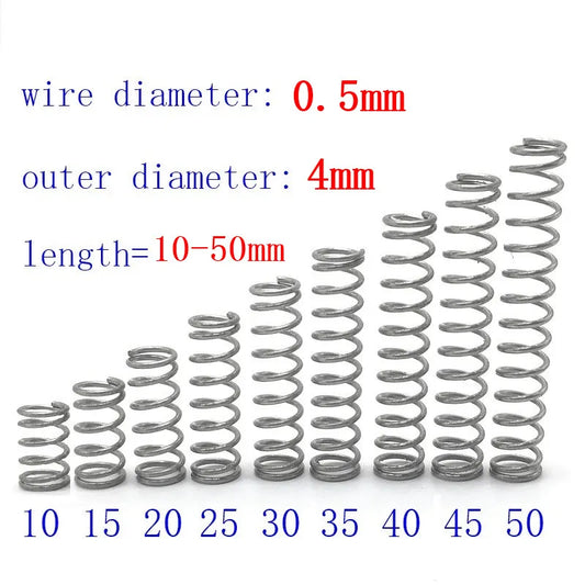 20pcs wire diameter = 0.5mm OD = 4mm Stainless Steel Micro return Small Compression anti corrosion extension springs L=10-50