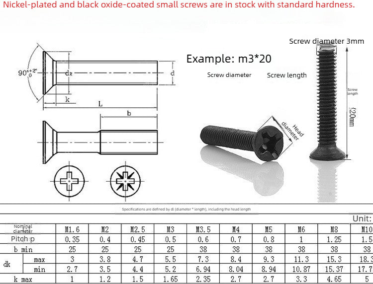 M3 M5 M6 Carbon Steel Black Countersunk Head Phillips Screws - Electronic & Mechanical Machine Screws for Device Repair