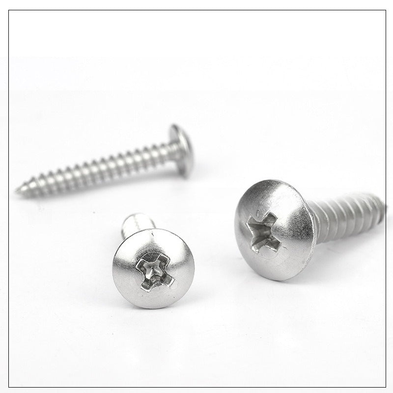 M2.3/M3/M4/M6 Nickel-Plated Self-Tapping Screws Large Flat Head/Mushroom Umbrella Head Cross Slot Screws for Furniture Assembly/Woodworking/DIY Home Hardware/Cabinet Installation