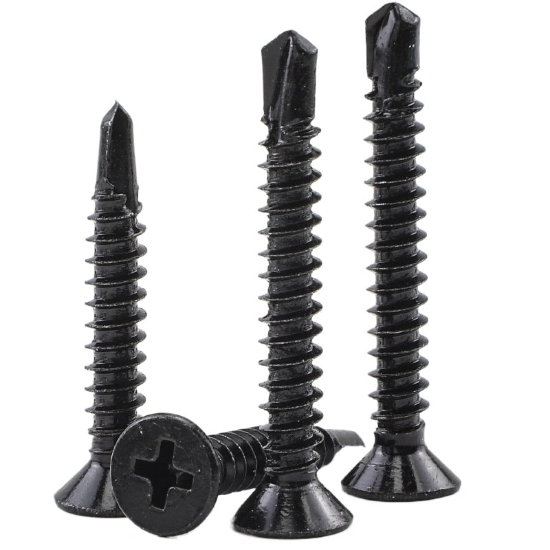 M3.5/M4.2 304 stainless steel black drill tail screw cross countersunk head self-drilling screw flat head dovetail screw for Window & Furniture Installation