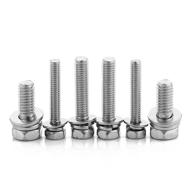 M3/M4/M5/M6/M8/M10 304 Stainless Steel 3-in-1 Combination Screws – Cross Outer Hexagon Head for Equipment Assembly