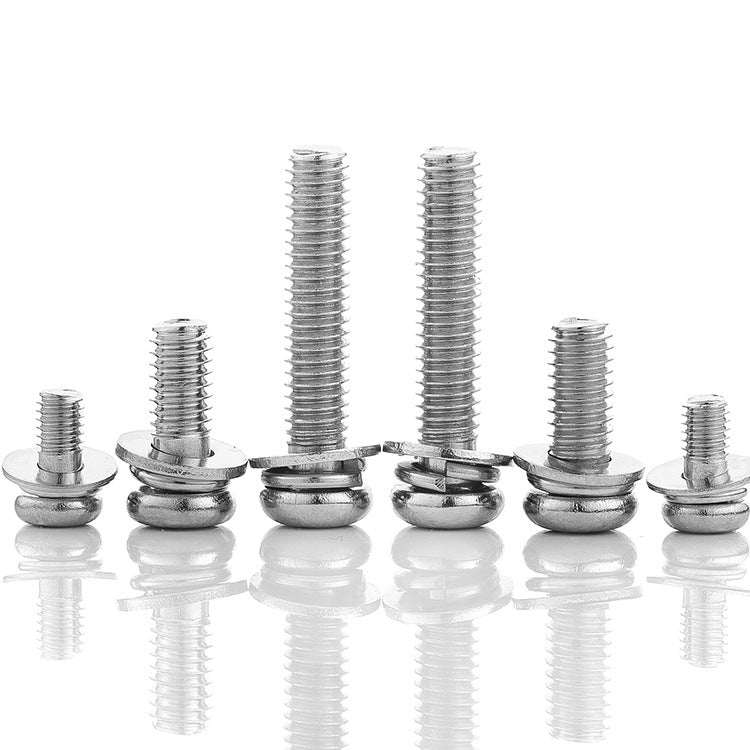 M3 Carbon Steel Nickel Plated Pan Head Combination Screws with Flat & Spring Washers for Electronics & Assembly