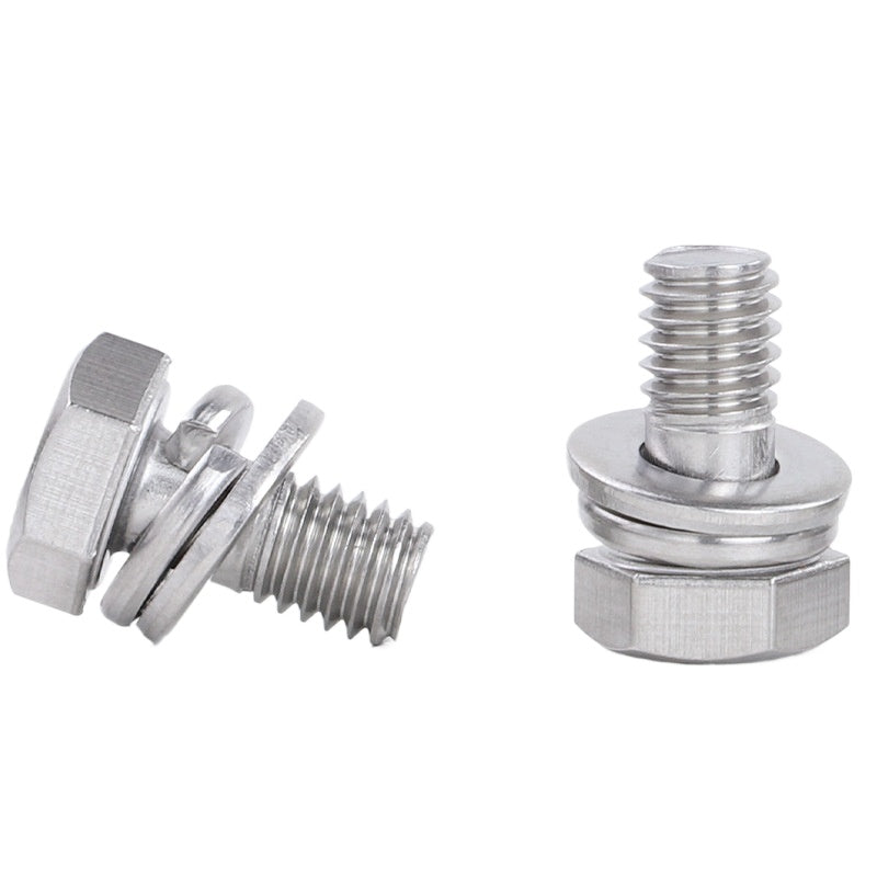 M4/M5/M6/M8 304 stainless steel outer hexagonal flat pad elastic pad three combination screws flat brain combination bolt for Assembled Bolts for Furniture & Machinery
