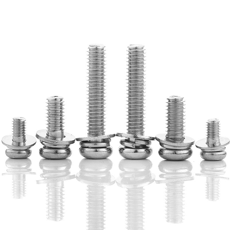 Carbon steel nickel plated cross head screw with nut flat spacer three combination cross pan head bolt for Household Repair & Construction