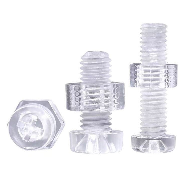M4 M5 M6 Clear Plastic Cross Screws & Nuts Set Acrylic Flat Round Head Transparent Fasteners for DIY Crafts & Acrylic Projects