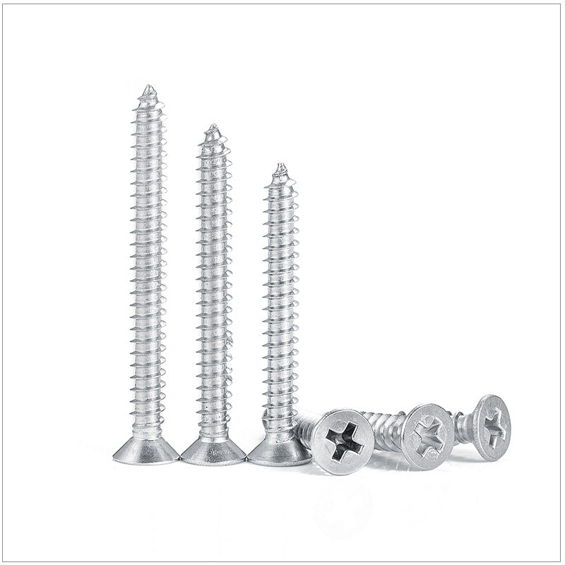 M3 M4 M5 M6 M8 304 Stainless Steel Cross Countersunk Flat Head Self-Tapping Screws Sharp Tip Extended for Industrial Hardware Woodworking Furniture Mechanical Assembly