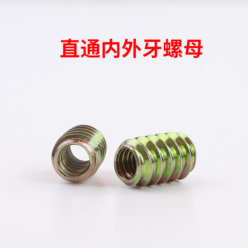 M5M6M8 Color-plated galvanized countersunk head hexagonal embedded nut woodworking belt mediator with thorn inner and outer teeth nut through nut for Woodworking & Furniture Installation