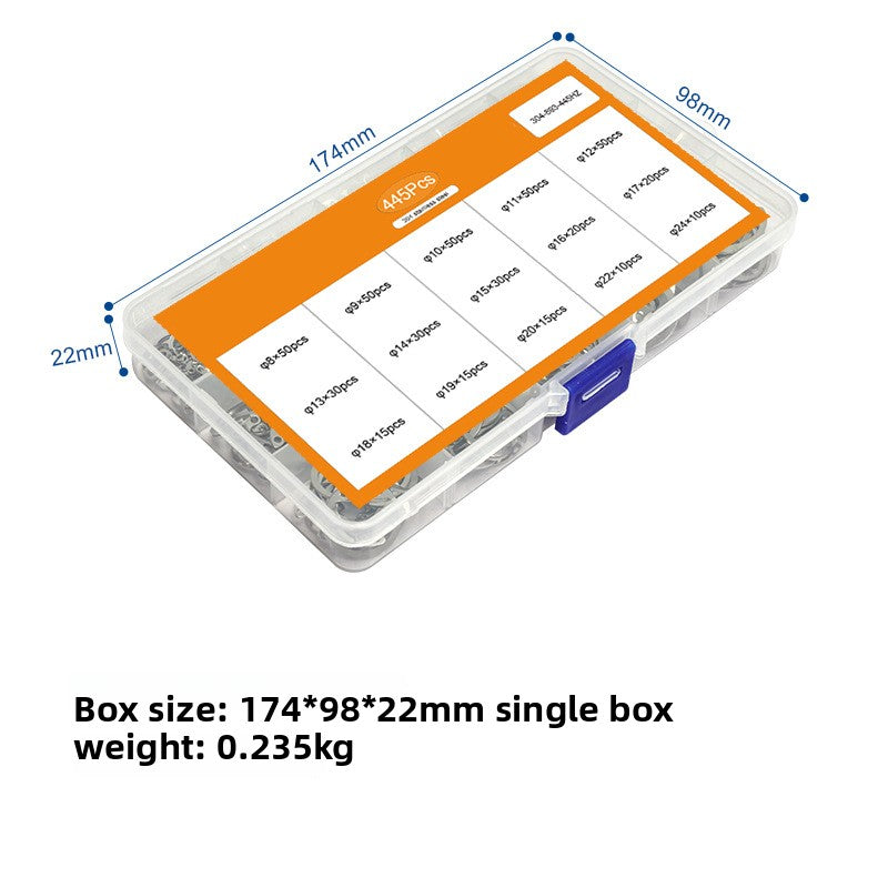 304 stainless steel circlip set black carbon steel type C type inner card opening snap ring elastic retaining ring hole is packed in circlip box for Mechanical Repair