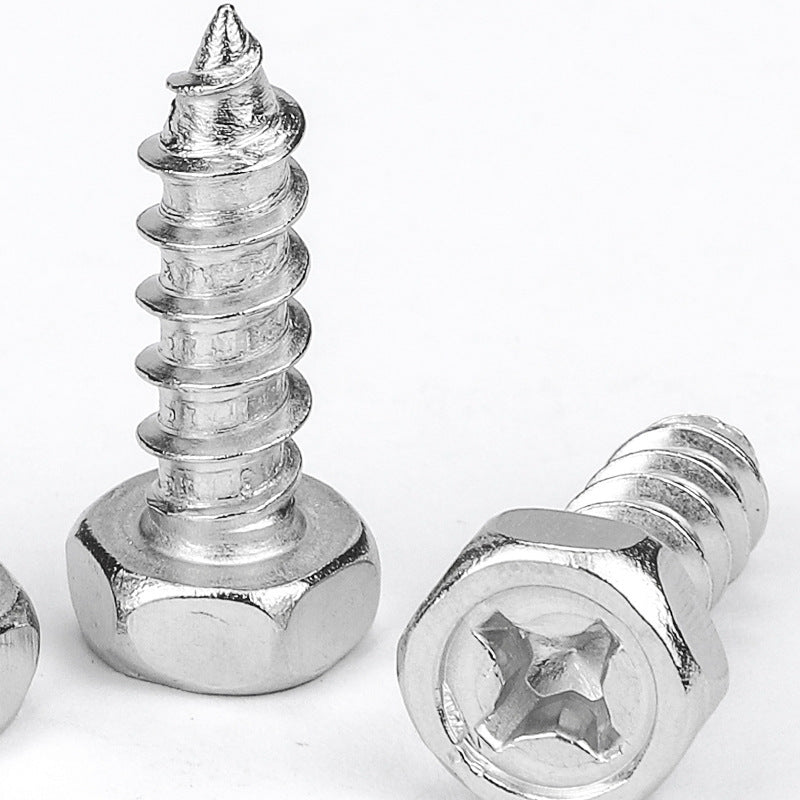 M3/M8 4.8 grade iron-plated nickel-plated cross outer hexagon self-tapping screw pocket hexagon self-tapping screw for Wood & Furniture Assembly