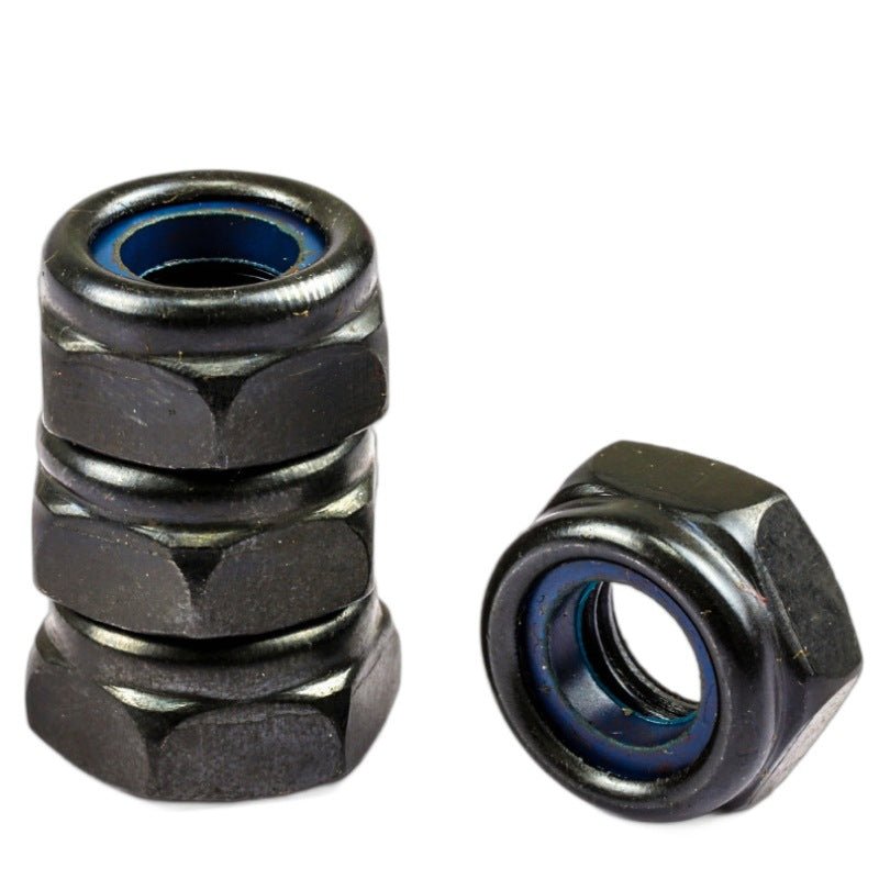 M3 M5 M10 304 Stainless Steel Nylon Lock Nuts Black Carbon Steel Anti-Loose Self-Locking Hex Nuts for Industrial Machinery Furniture Assembly Automotive Repair DIY Hardware Fixing