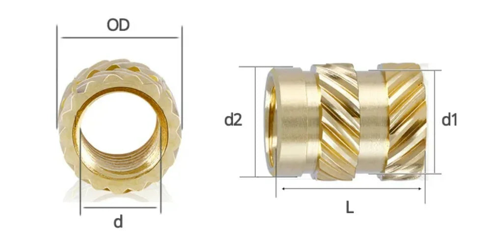 M1 M1.4 M1.6 M1.7 M2 M2.5 M3 M4 M5 M6 M8 Thread Heat Insert Brass Nut Hot Melt Knurled Injection Molding Embedment Copper Nut