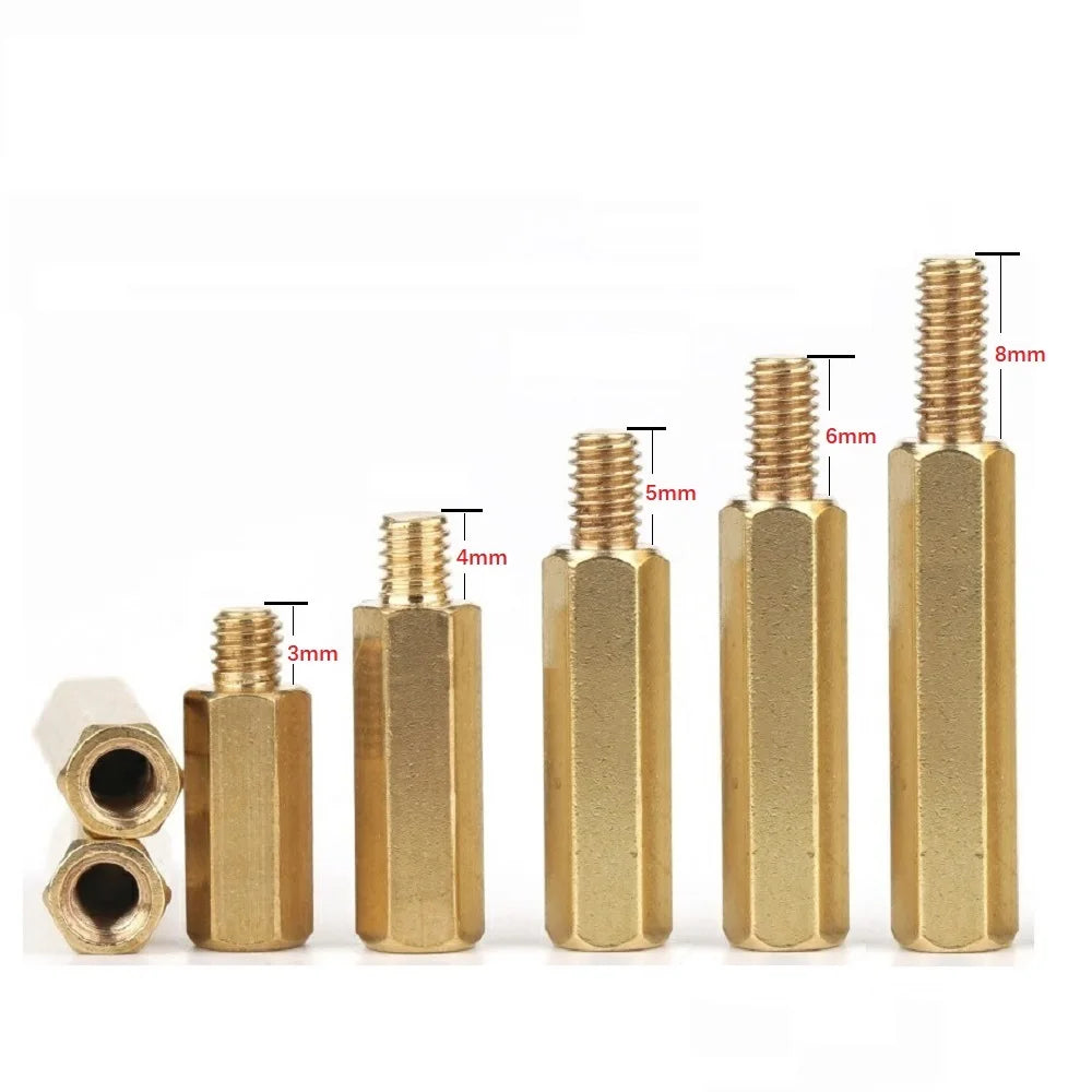 100pcs  Brass Standoff Spacer M3 xL  Male  +3/4/6/8mm Long Lasting High Quality