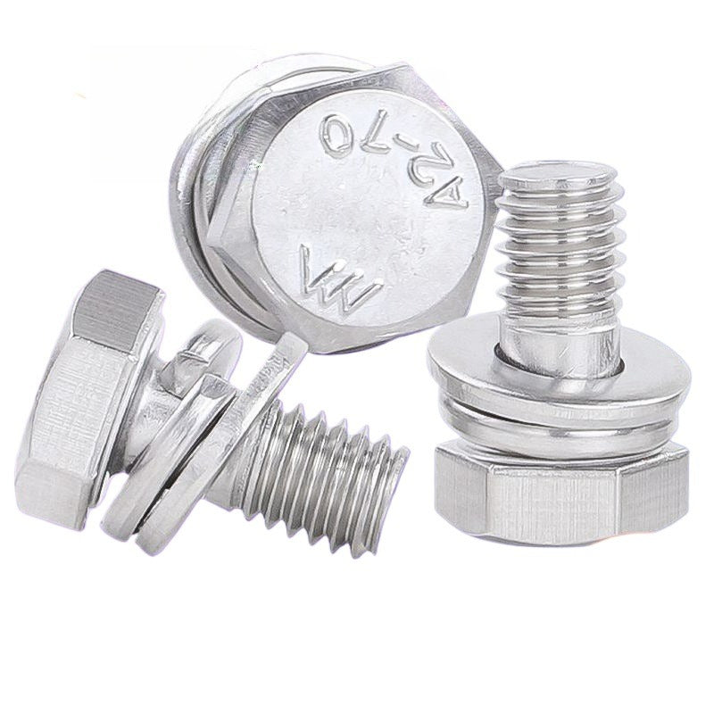 M4/M5/M6/M8 304 stainless steel outer hexagonal flat pad elastic pad three combination screws flat brain combination bolt for Assembled Bolts for Furniture & Machinery