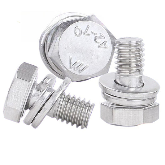 M4/M5/M6/M8 304 stainless steel outer hexagonal flat pad elastic pad three combination screws flat brain combination bolt for Assembled Bolts for Furniture & Machinery