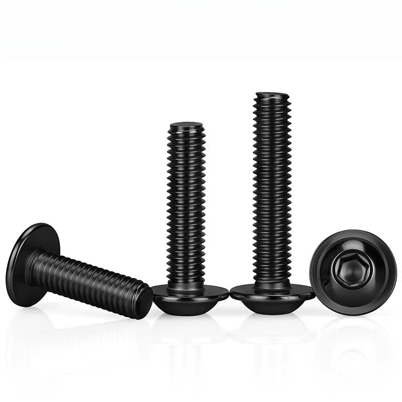 Black 304 Stainless Steel ISO7380.2 Screws | M2-M10 Semi-Round Head Hex Flange Machine Screws