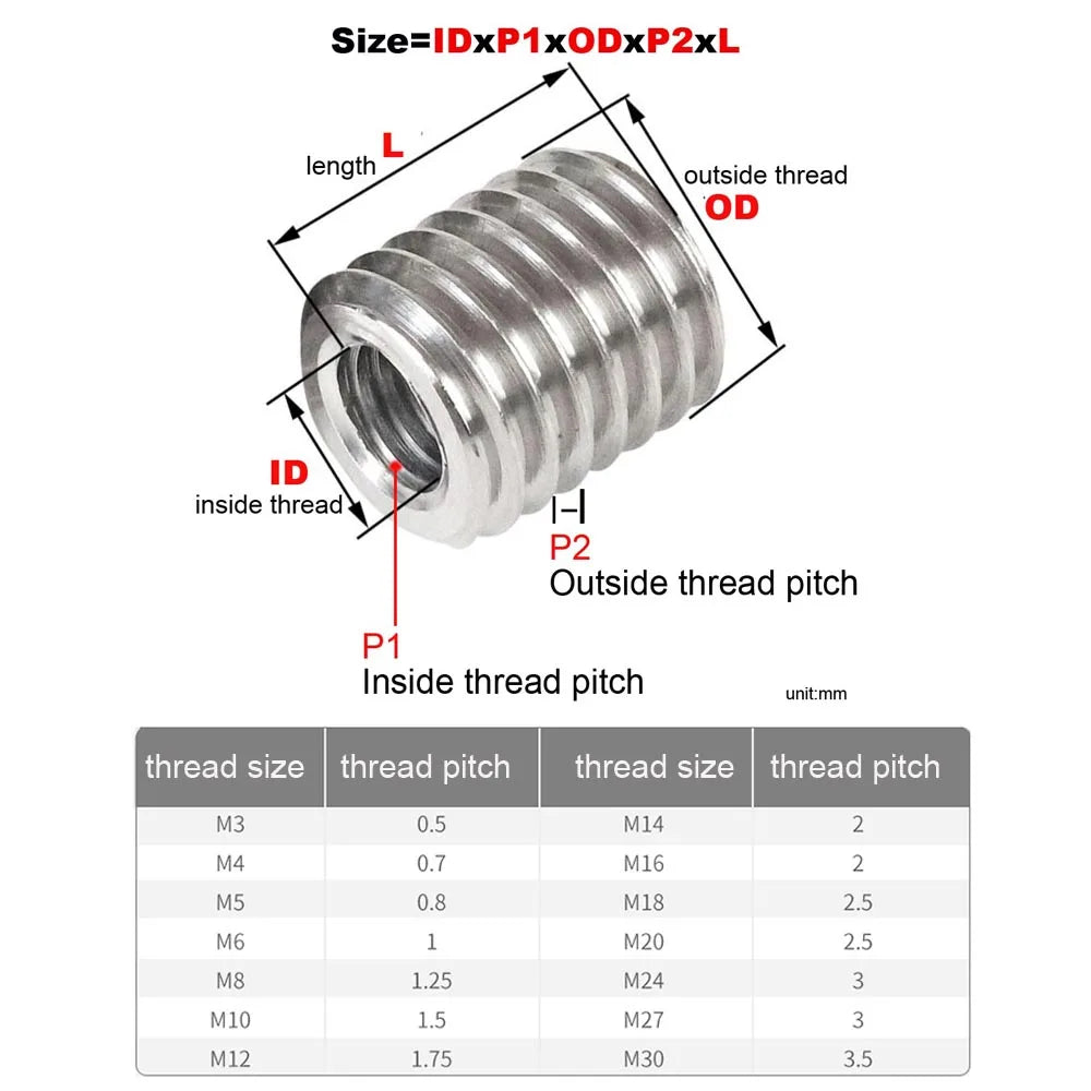 1/5pcs 304 Stainless Steel Thread Adapter Male to Male M2 M2.5 to M16 Inside And Outside Thread Insert Nut Transfer Screw Sheath