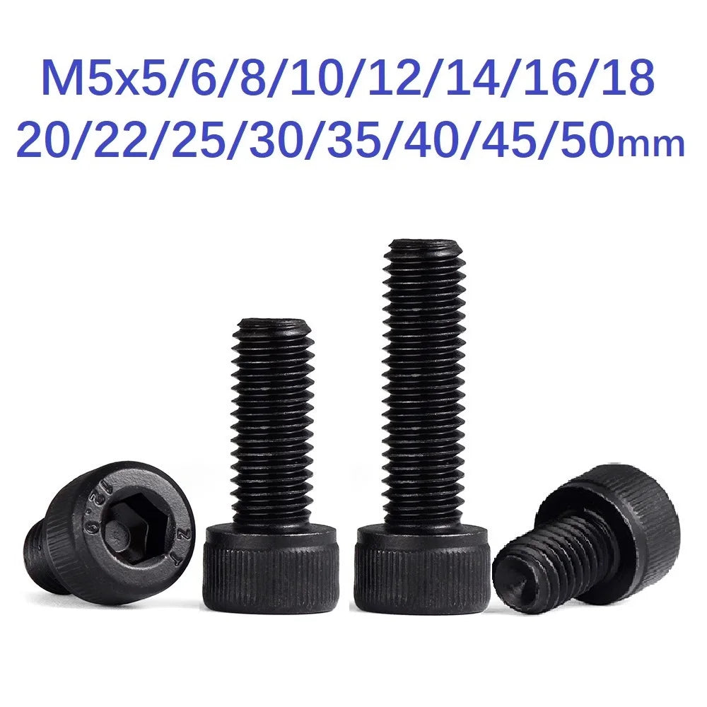 10/100pcs DIN912 M5*8/10/12/14/16/18/20/22/25/30/35/40 Grade 12.9 Black Alloy Steel Hex Socket Head Cap Screws Metric Bike Screw