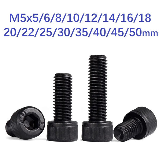 10/100pcs DIN912 M5*8/10/12/14/16/18/20/22/25/30/35/40 Grade 12.9 Black Alloy Steel Hex Socket Head Cap Screws Metric Bike Screw