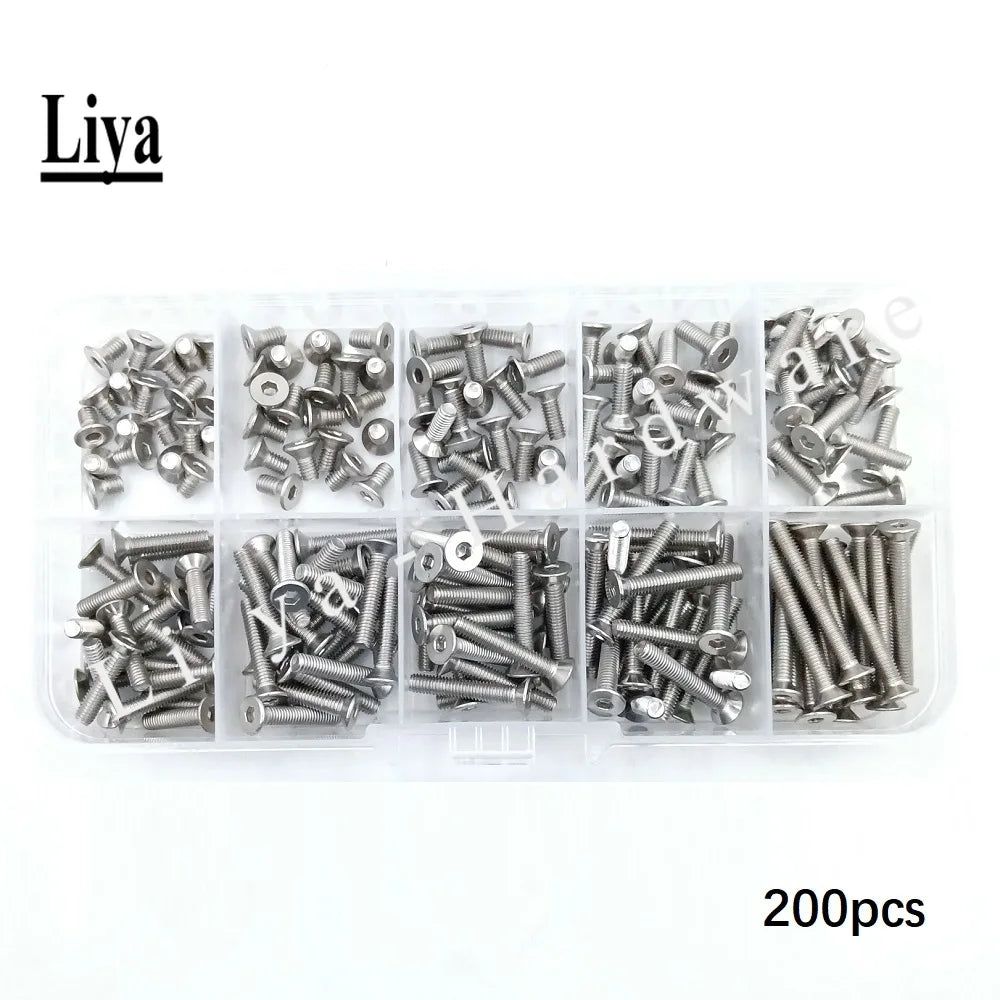 100-200pcst M2/2.5/3 * 5/6/8/10/12/14/16/18/20/25mm DIN7991 stainless steel 304 countersunk hex socket flat head Accessories Kit