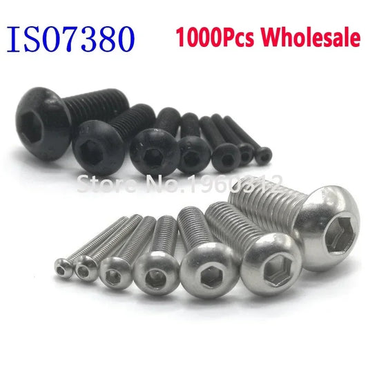 1000Pcs M3*10 / 9mm ISO7380 Stainless Steel 304 or Black 10.9 grade Round Head Screws Mushroom Hex Socket Button Head Screw Bolt