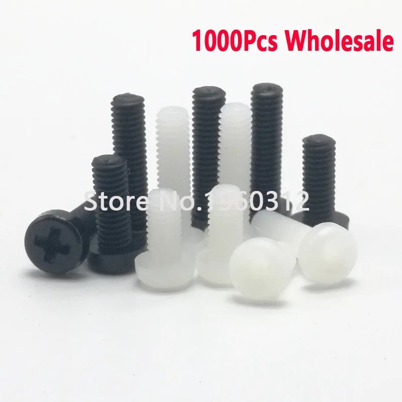 1000pcs  ISO7045 DIN7985 GB818 Black or White M2/2.5/3/4/5/6 Phillips Cross Pan Head Nylon Screws Plastic Phillips Screw