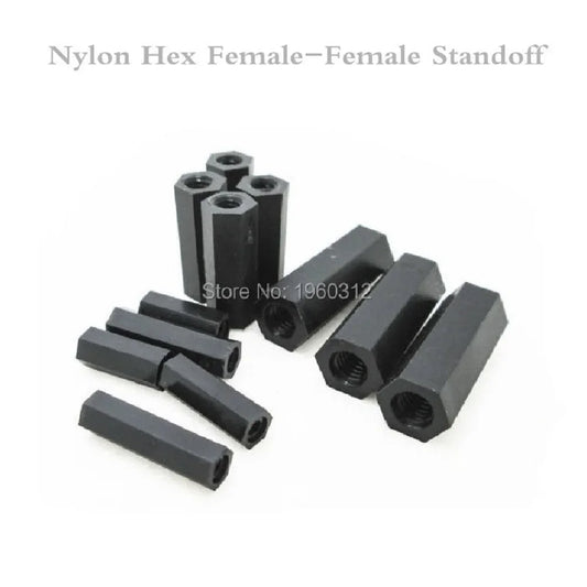 1000pcs M2/2.5/3/4  Black Plastic Nylon Hexagon Hex Female-Female Thread Nuts Standoff  F-F Spacer Pillars