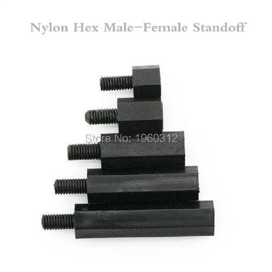 1000pcs Male To Female Thread M2/2.5/3/4*L + 6mm Black Plastic Nylon Hexagon Hex Standoff Spacer Pillars