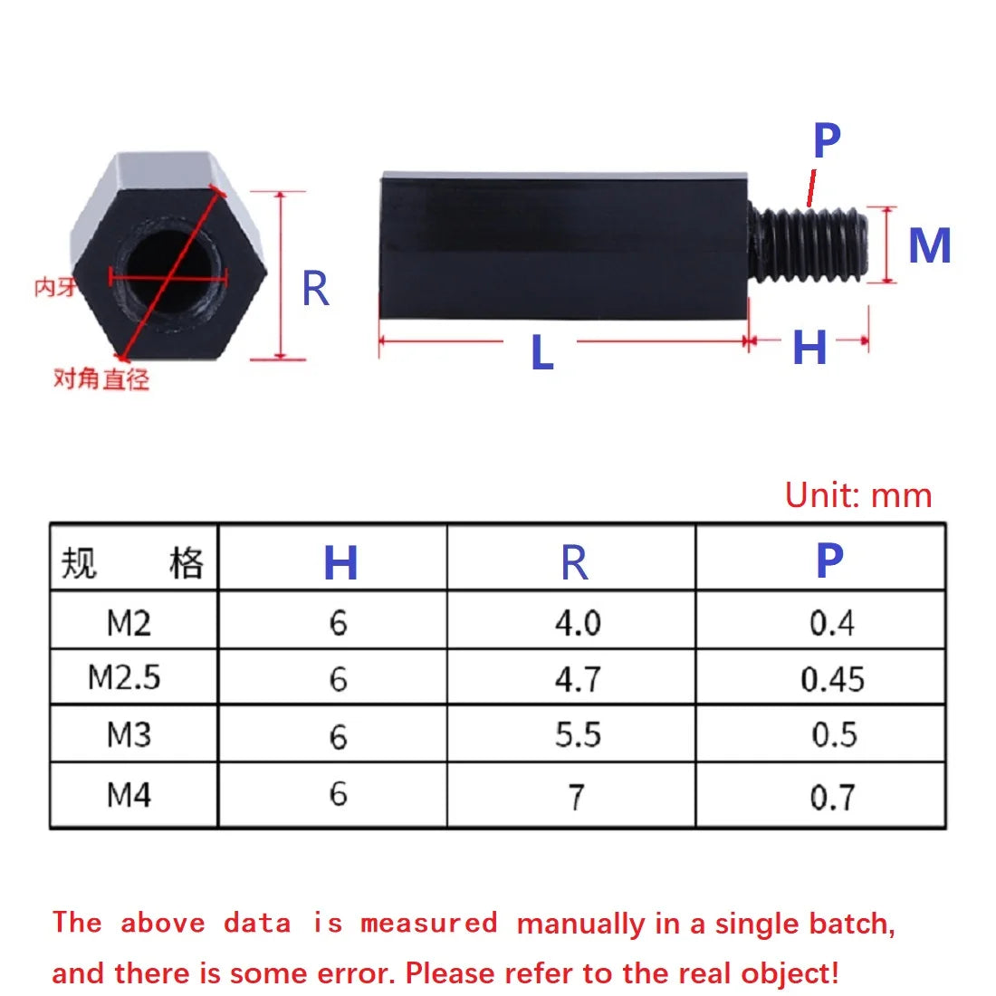 1000pcs Male To Female Thread M2/2.5/3/4*L + 6mm Black Plastic Nylon Hexagon Hex Standoff Spacer Pillars