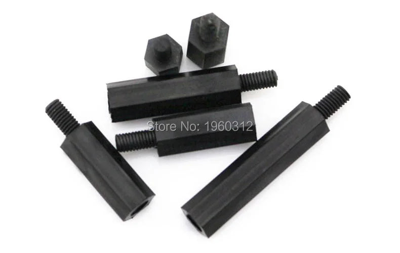 1000pcs Male To Female Thread M2/2.5/3/4*L + 6mm Black Plastic Nylon Hexagon Hex Standoff Spacer Pillars