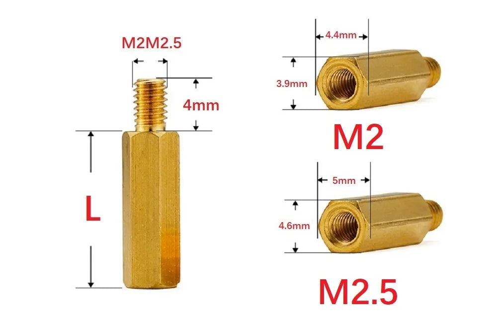 100pcs brass standoff M2 M2.5 xL +Thread 4mm Male Female Brass Standoff Spacer Hexagonal Stud PCB Computer PC Motherboard Spacer