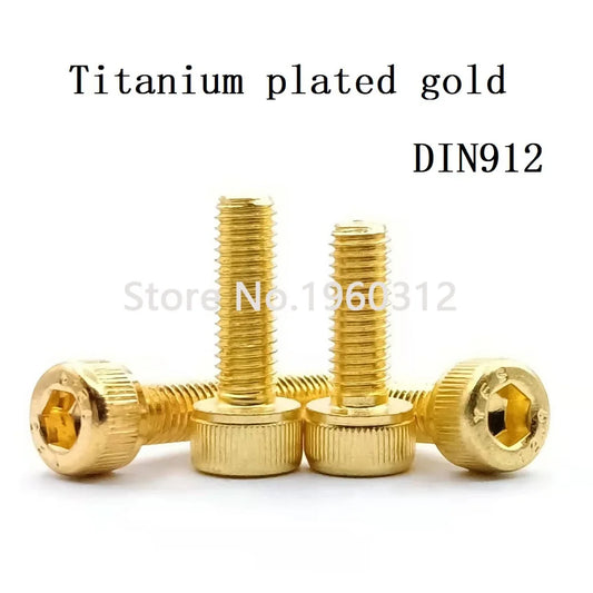 10PCS Titanium Plating Gold M2 M2.5 M3 M4 M5 M6 L=4-30mm 12.9 Grade Screw DIN912 Hexagon Hex Socket Head Cap Allen Bolt