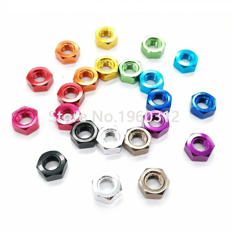 10pcs DIN934 colourful m3 m4 m5 m6 Aluminum Alloy Hexagonal Hex Nut Lock Nuts for FPV RC Multicolor Red Purple Royal Gold Pink