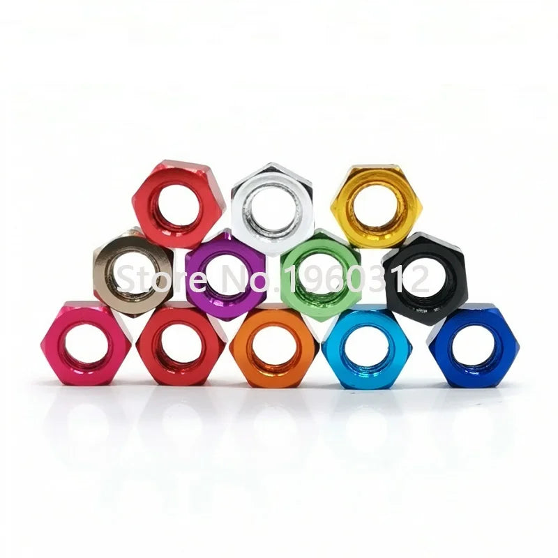 10pcs DIN934 colourful m3 m4 m5 m6 Aluminum Alloy Hexagonal Hex Nut Lock Nuts for FPV RC Multicolor Red Purple Royal Gold Pink