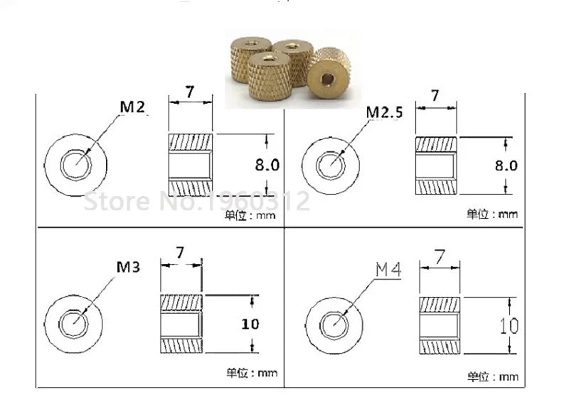 10pcs  M2 M2.5 M3 M4 Knurled Nut Brass Thumb Nut Cylindrical Adjust For Water Cooling PC Case Model