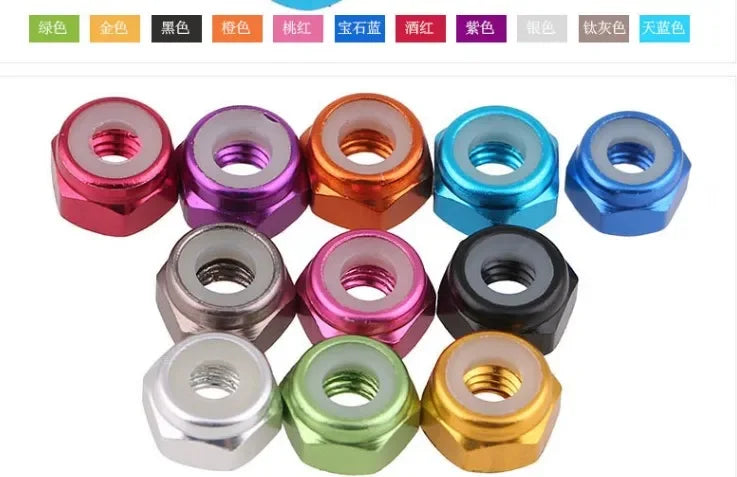 10pcs M2 M2.5 M3 M4 M5 M6 M8 colourful  Aluminum Nylon Insert Lock Nut Self-locking Nuts Locknuts Model Hex Nut DIN985